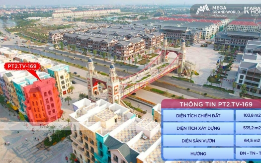 Bán Shop Mega Grand World Hà Nội dãy Phố Tây 1 PT1.TV-15, căn góc hướng Đông Bắc view sông